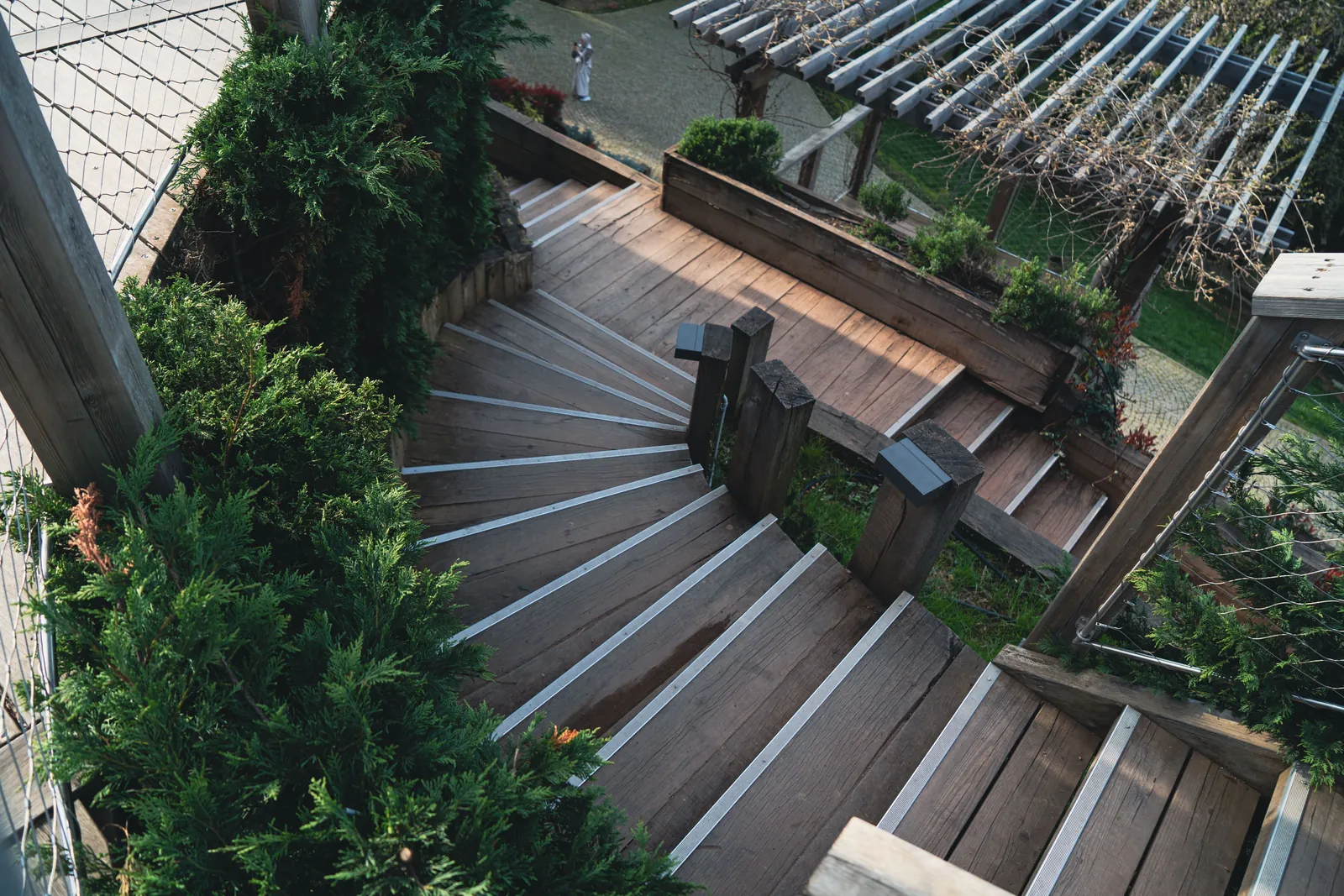 Cedar stair and planted terrace on a city roof deck